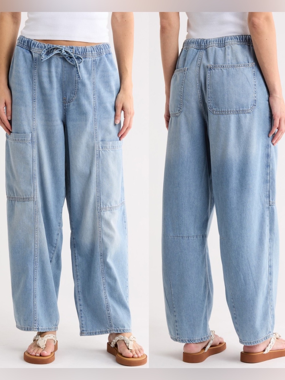 Lucky Brand Pull On Barrel Leg Jeans M Light Wash